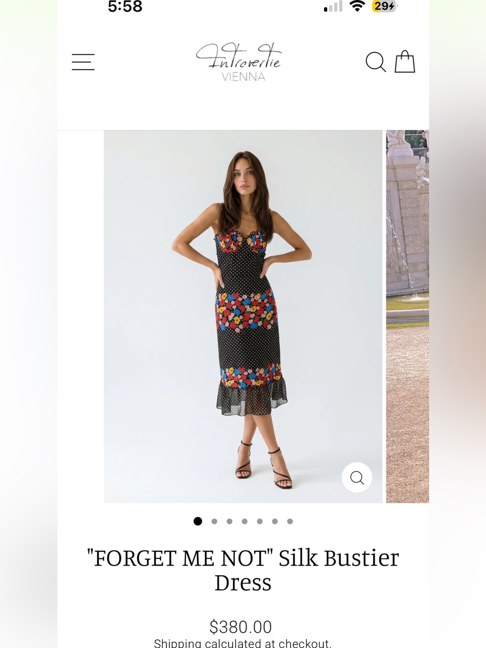Introvertie "FORGET ME NOT" Black Silk Dress with Floral Trim size M